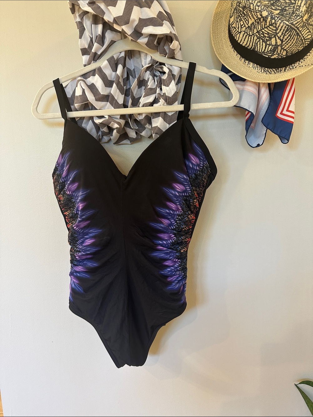 Miraclesuit Black One-Piece Swimsuit with Purple Side Print
